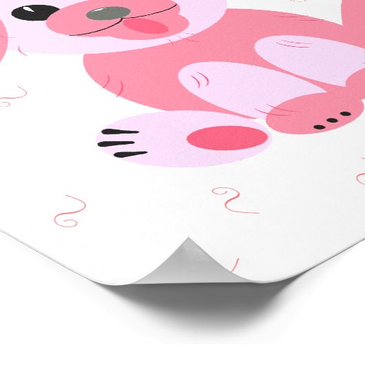 かわいい子犬の漫画ピンクのパーソナライズされた女の子 ポスター (角)