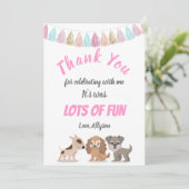 かわいい子犬の漫画犬をテーマにした子供の誕生日パーティー サンキューカード (スタンド正面)