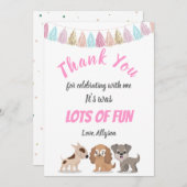 かわいい子犬の漫画犬をテーマにした子供の誕生日パーティー サンキューカード (正面/裏面)