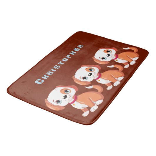 かわいい子犬の濃い赤オレンジ色の背景 バスマット (アングル)