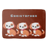 かわいい子犬の濃い赤オレンジ色の背景 バスマット (正面)