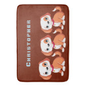 かわいい子犬の濃い赤オレンジ色の背景 バスマット (正面縦)