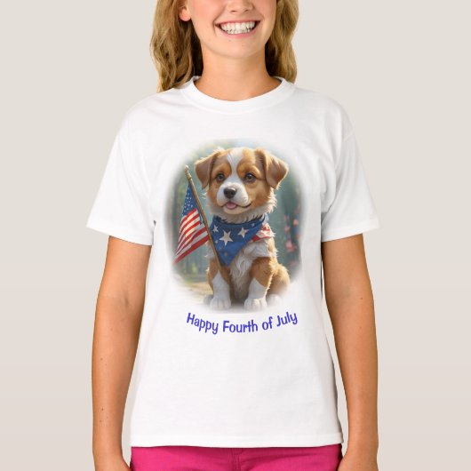 かわいい子犬の独立記念日 Tシャツ (正面)