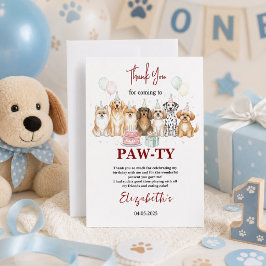 かわいい子犬の男の子の1歳の誕生日 | パーティータイム サンキューカード