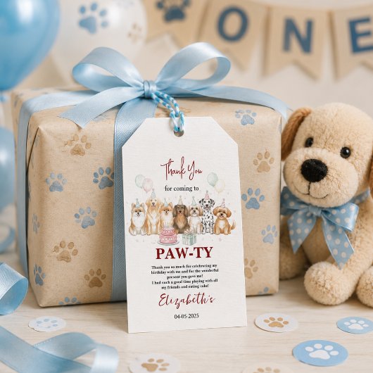 かわいい子犬の男の子1歳の誕生日 | パーティータイムファースト ギフトタグ
