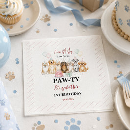 かわいい子犬の男の子1歳の誕生日 | パーティータイムファースト スタンダードカクテルナプキン