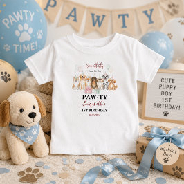 かわいい子犬の男の子1歳の誕生日 | パーティータイムファースト ベビーTシャツ