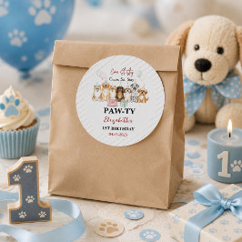 かわいい子犬の男の子1歳の誕生日 | パーティータイムファースト ラウンドシール