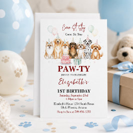 かわいい子犬の男の子1歳の誕生日 | パーティータイムファースト 招待状