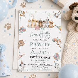 かわいい子犬の男の子1歳の誕生日 | パーティータイムファースト 招待状