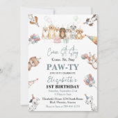 かわいい子犬の男の子1歳の誕生日 | パーティータイムファースト 招待状 (正面)
