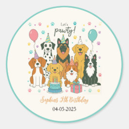 かわいい子犬の男の子5歳の誕生日パーティー ラウンドシール