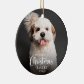 かわいい子犬の私の初めてのクリスマス写真 セラミックオーナメント (右)