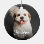 かわいい子犬の私の初めてのクリスマス写真 セラミックオーナメント (裏面)