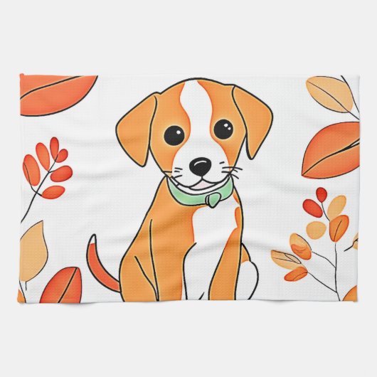 かわいい子犬の秋作品 キッチンタオル (横)