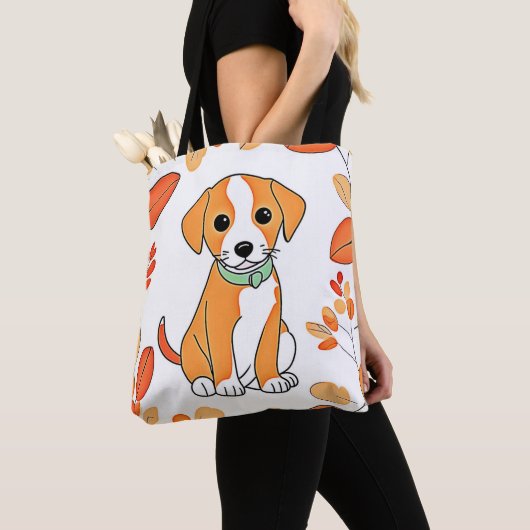 かわいい子犬の秋作品 トートバッグ (クローズアップ)