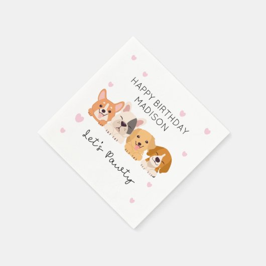 かわいい子犬の紙ナプキンスはポーティ食器を手に スタンダードカクテルナプキン (角)