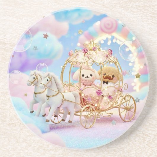 かわいい子犬の結婚式のおとぎ話の馬車 コースター (正面)