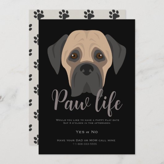 かわいい子犬の肉球ライフパーティーの招待状。この楽しい 招待状 (正面/裏面)