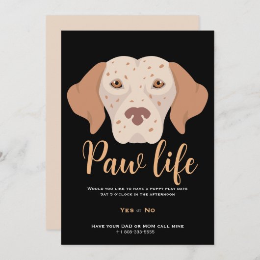 かわいい子犬の肉球ライフパーティー 招待状 (正面/裏面)