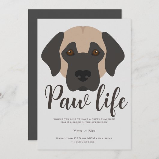 かわいい子犬の肉球ライフパーティー 招待状 (正面/裏面)