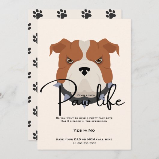 かわいい子犬の肉球ライフパーティー 招待状 (正面/裏面)
