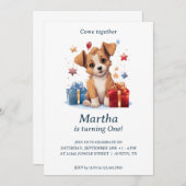 かわいい子犬の肉球：誕生日パーティーの招待状 招待状 (正面/裏面)