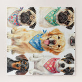 かわいい子犬の肖像画バンダナコラージュ水彩画 ジグソーパズル (横)