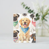 かわいい子犬の肖像画バンダナコラージュ水彩画 ポストカード (スタンド正面)