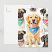 かわいい子犬の肖像画バンダナコラージュ水彩画 ポストカード (正面/裏面)