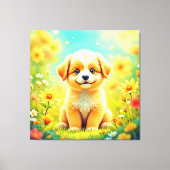 かわいい子犬の花アート キャンバスプリント (正面)