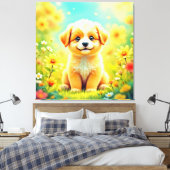かわいい子犬の花アート キャンバスプリント (インサイチュ (寝室))