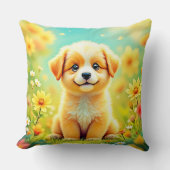 かわいい子犬の花アート クッション (正面)