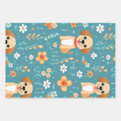 かわいい子犬の花セット3 ラッピングペーパーシート (正面2)