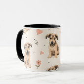 かわいい子犬の花柄ハート模様 マグカップ (正面左)
