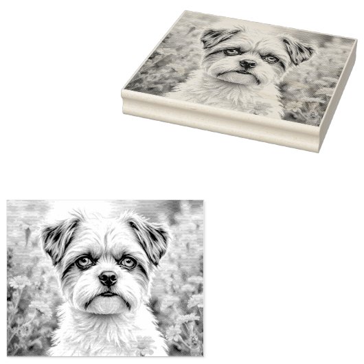 かわいい子犬の花 ラバースタンプ (押印)