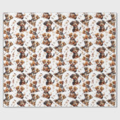 かわいい子犬の茶色のリボンドッグペット ラッピングペーパー (フラット)