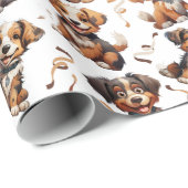 かわいい子犬の茶色のリボンドッグペット ラッピングペーパー (ロールコーナー)