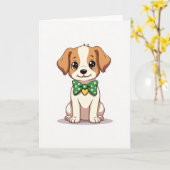かわいい子犬の蝶ネクタイカード カード (黄色い花)