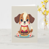 かわいい子犬の誕生日カード カード (黄色い花)