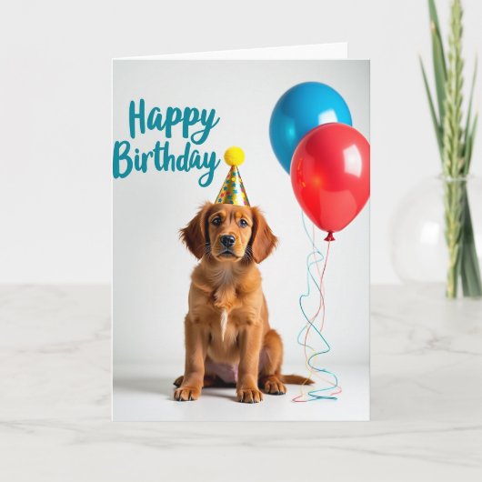 かわいい子犬の誕生日ハットカード カード (正面)