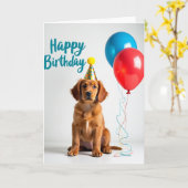 かわいい子犬の誕生日ハットカード カード (黄色い花)