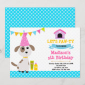 かわいい子犬の誕生日パーティーの招待状 招待状 (正面/裏面)