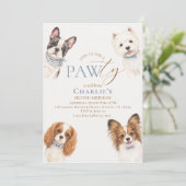 かわいい子犬の誕生日パーティーの招待状 青 招待状 (スタンド正面)