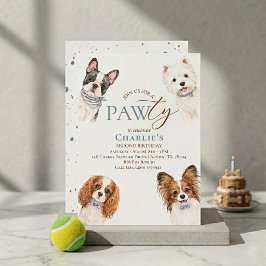 かわいい子犬の誕生日パーティーの招待状 青 招待状