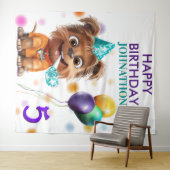 かわいい子犬の誕生日パーティーの背景 タペストリー (インサイチュ(横))
