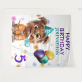 かわいい子犬の誕生日パーティーの背景 タペストリー (正面(横))