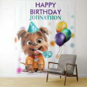 かわいい子犬の誕生日パーティーの背景 タペストリー (インサイチュ)