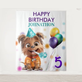 かわいい子犬の誕生日パーティーの背景 タペストリー