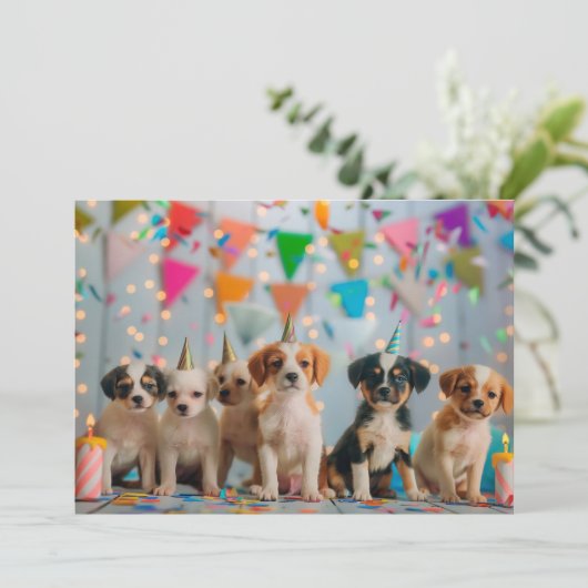 かわいい子犬の誕生日パーティーデザイン カード (スタンド正面)